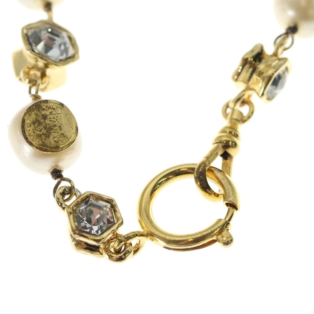 CHANEL(シャネル) ロングネックレス ラインストーン フェイクパール ペンダント GP ゴールド金具 レディース