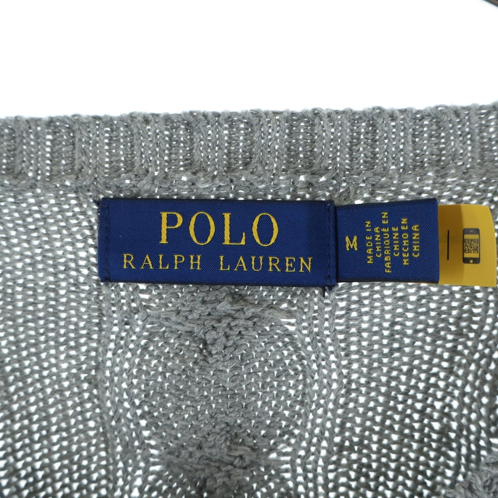 POLO RALPH LAUREN(ポロラルフローレン) ワンポイントロゴ刺繍 クルーネック ケーブル コットン ニット セーター グレー 41381 レディース