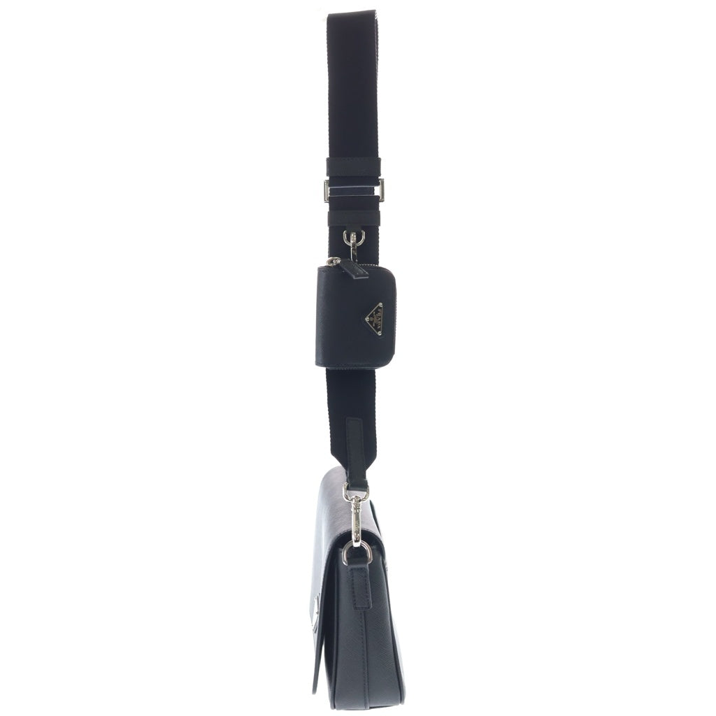 PRADA(プラダ) サフィアーノ ショルダーバッグ ブラック レザー 2VD059 シルバー金具 レディース