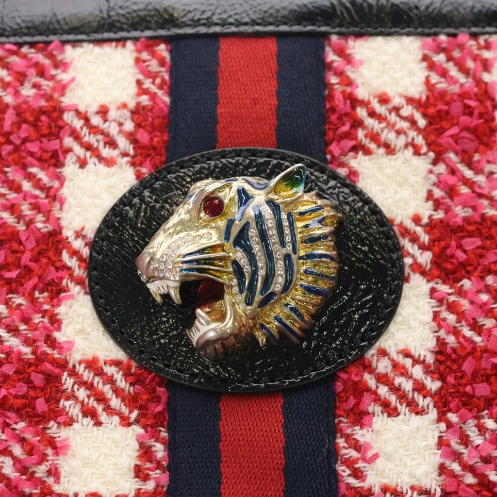 GUCCI(グッチ) RAJAH ラジャ ラージトートバッグ トートバッグ レッド×ブラック ツイード×レザー 537219 ゴールド金具 レディース