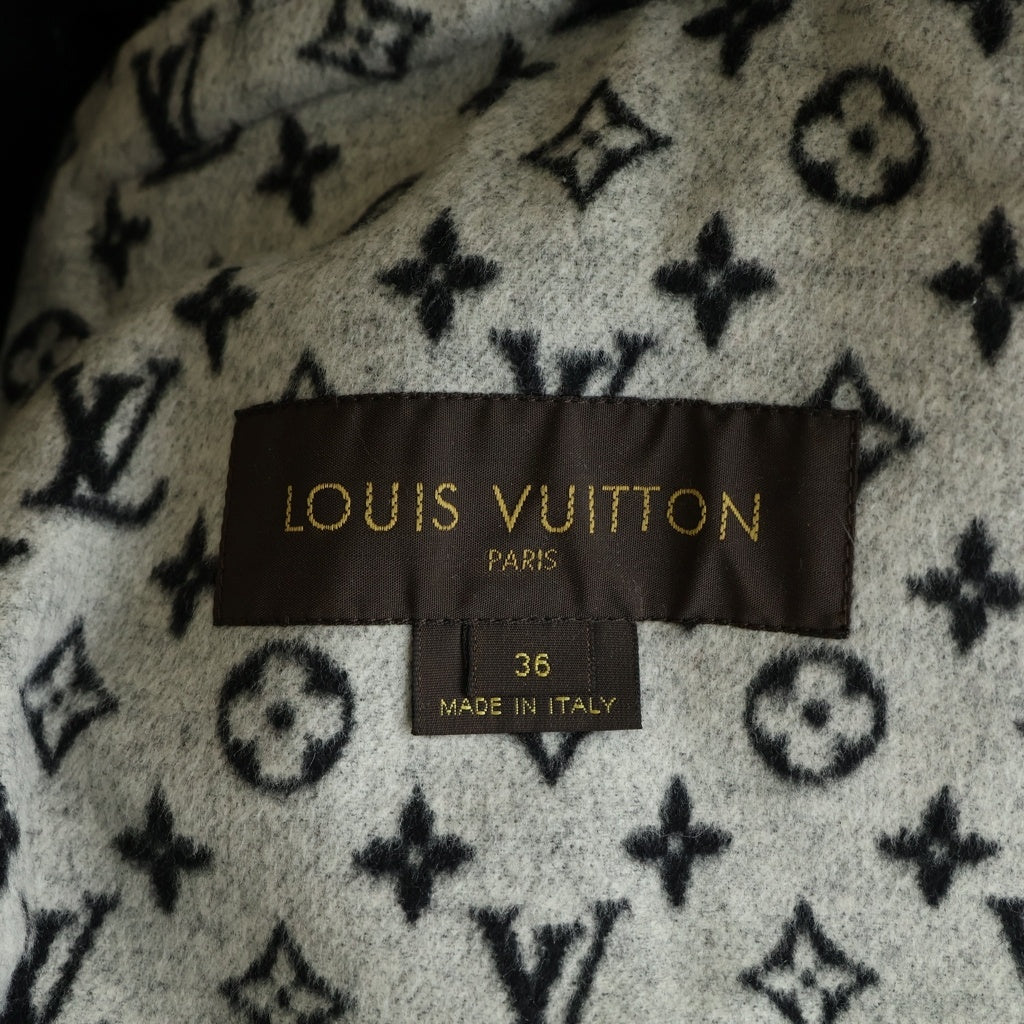 LOUIS VUITTON(ルイヴィトン) 16AW モノグラム ジャガード シルク混 ウール ロングコート ブラック/グレー RW162W QWE FACO20