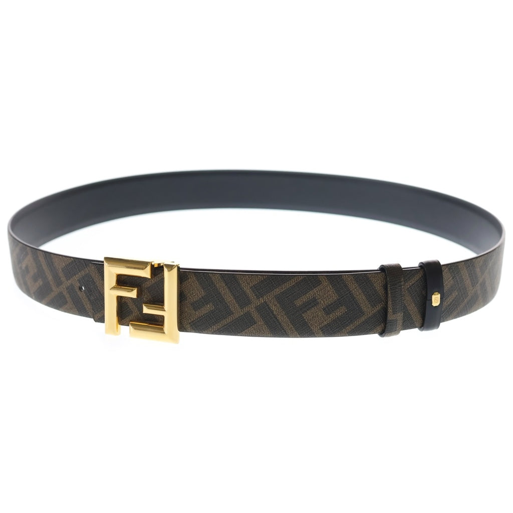 FENDI(フェンディ) FFスクエア ズッカ柄 リバーシブルベルト PVC/レザー ブラウン/ブラック