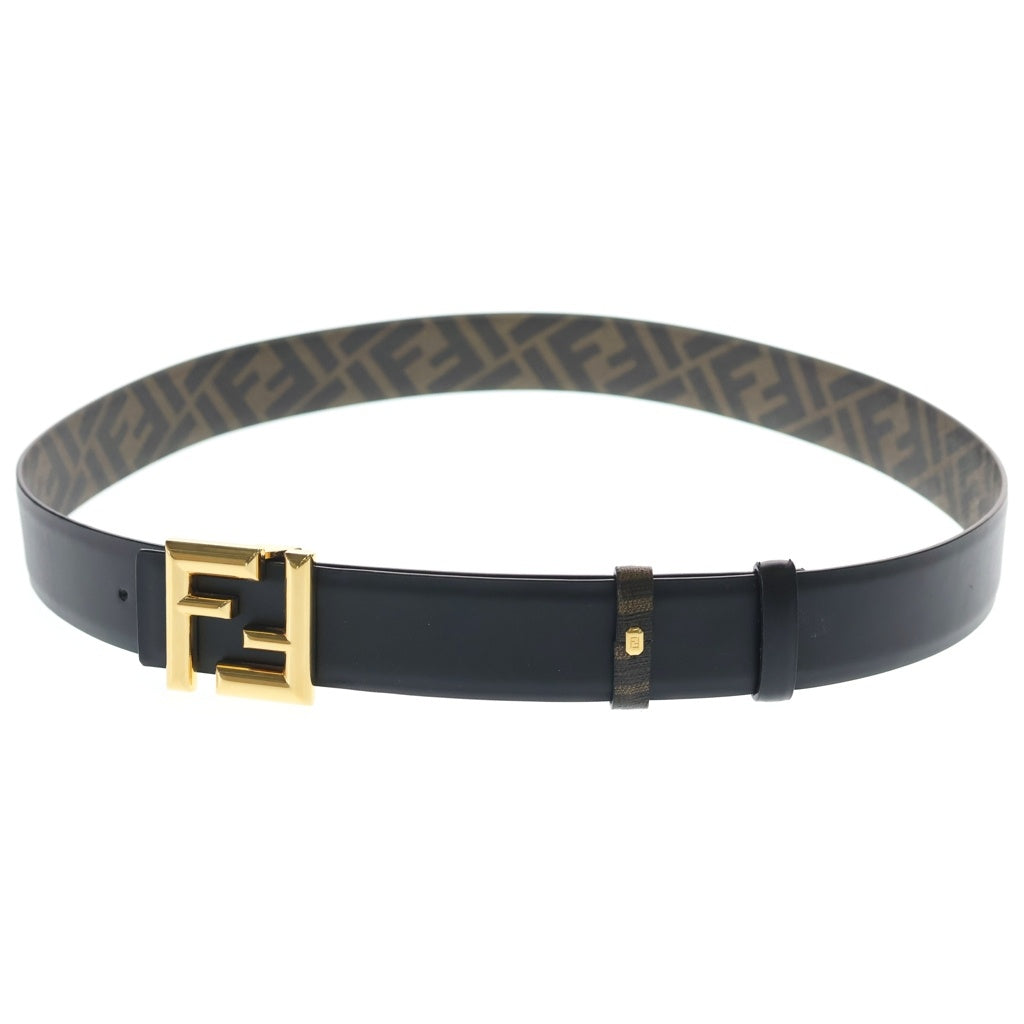FENDI(フェンディ) FFスクエア ズッカ柄 リバーシブルベルト PVC/レザー ブラウン/ブラック