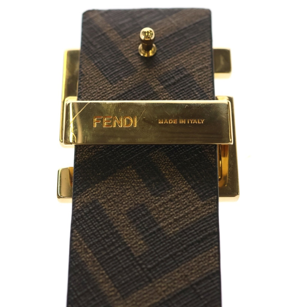 FENDI(フェンディ) FFスクエア ズッカ柄 リバーシブルベルト PVC/レザー ブラウン/ブラック