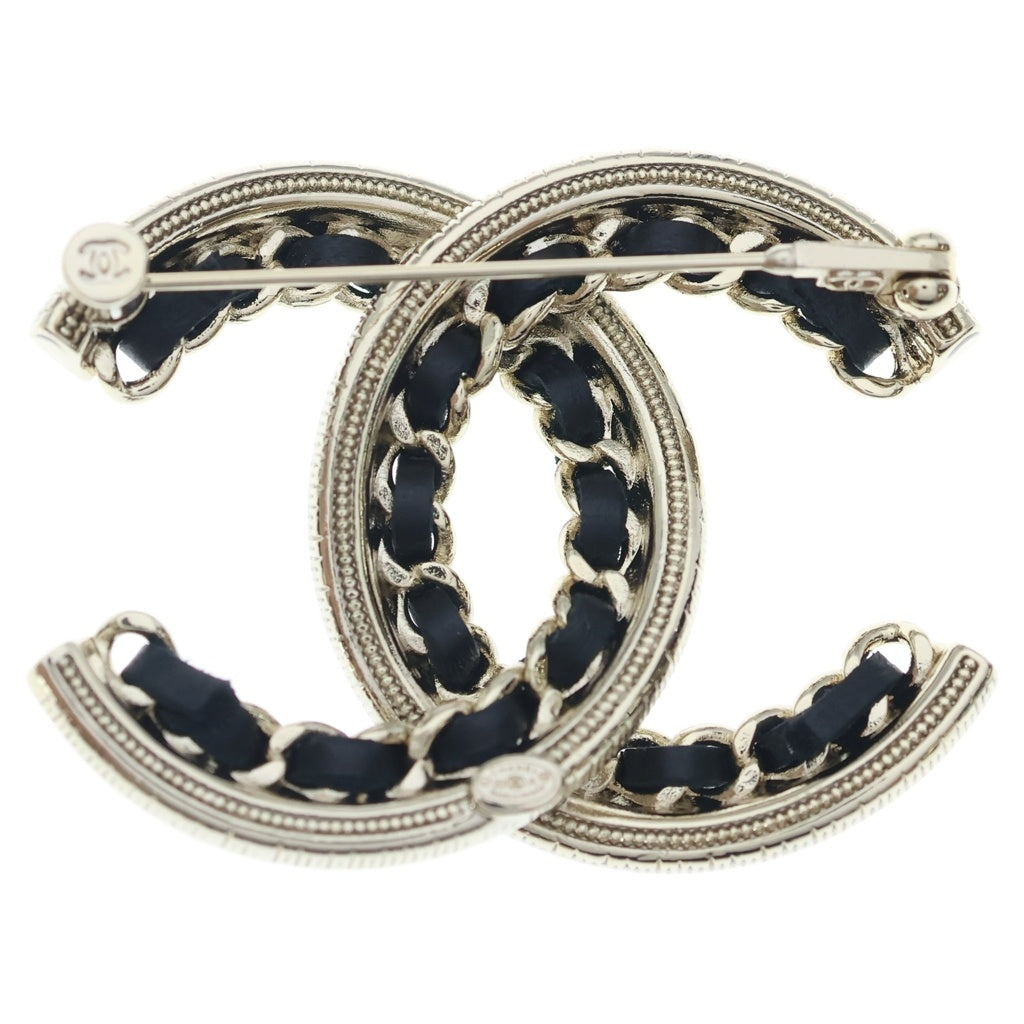 CHANEL(シャネル) ココマーク ブローチ メタル レザー ラインストーン GP ゴールド/ブラック 20A レディース