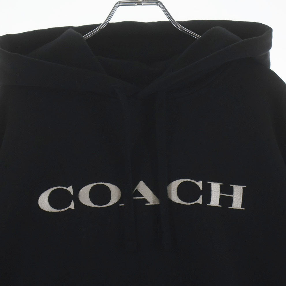 COACH(コーチ) フロントロゴ刺しゅう プルオーバーパーカー フーディー コットン ブラックCAH63