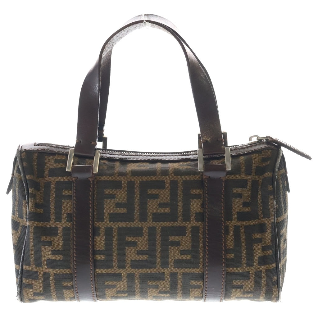 FENDI(フェンディ) ズッカ ミニボストンバッグ ハンドバッグ ブラウン レザー×ナイロンキャンバス シルバー金具 レディース