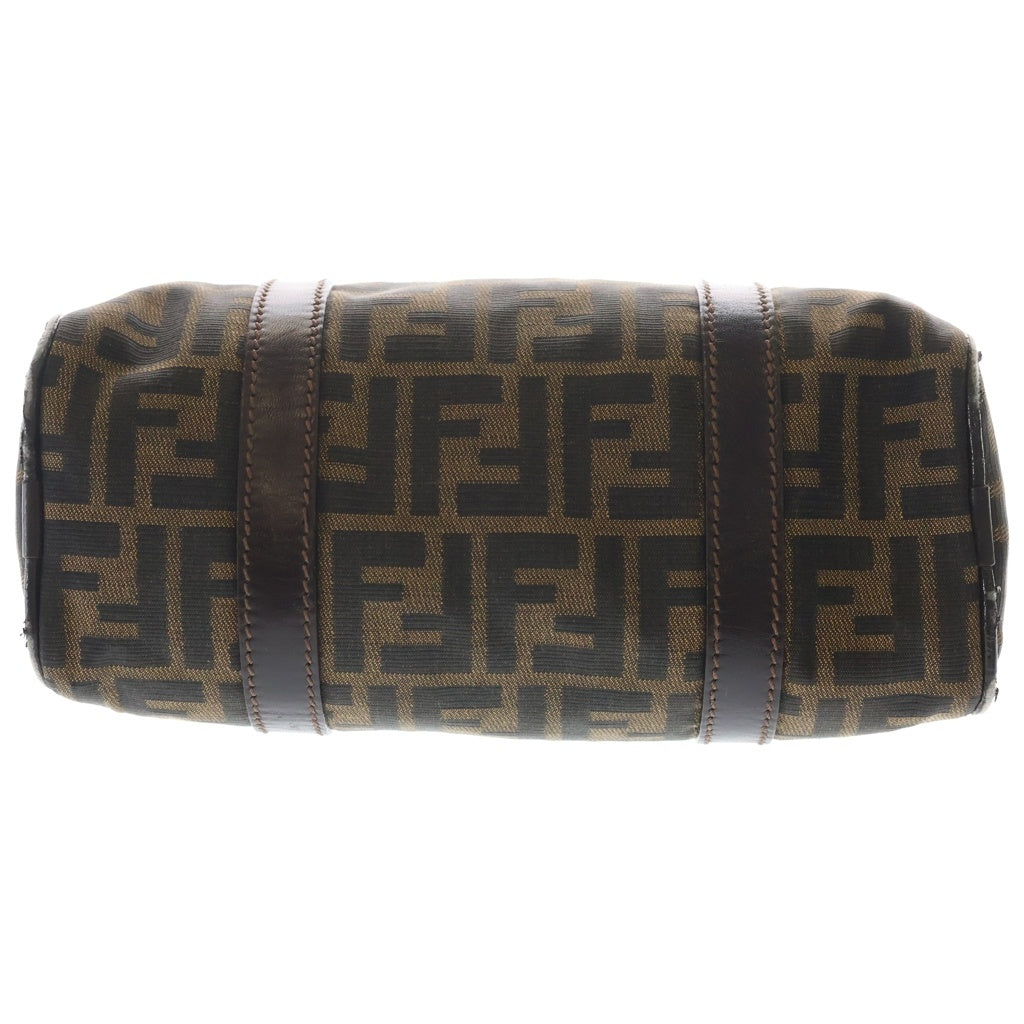 FENDI(フェンディ) ズッカ ミニボストンバッグ ハンドバッグ ブラウン レザー×ナイロンキャンバス シルバー金具 レディース