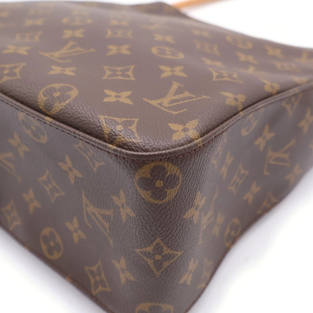 LOUIS VUITTON(ルイヴィトン) モノグラム ルーピングGM ハンドバッグ トートバッグ ブラウン レザー×PVC M51145 ゴールド金具 レディース