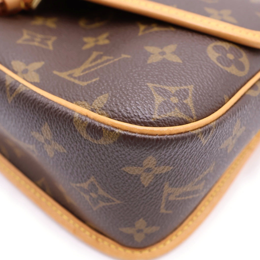 LOUIS VUITTON(ルイヴィトン) モノグラム ソローニュ ワンショルダーバッグ ブラウン レザー×PVC M42250 ゴールド金具 レディース