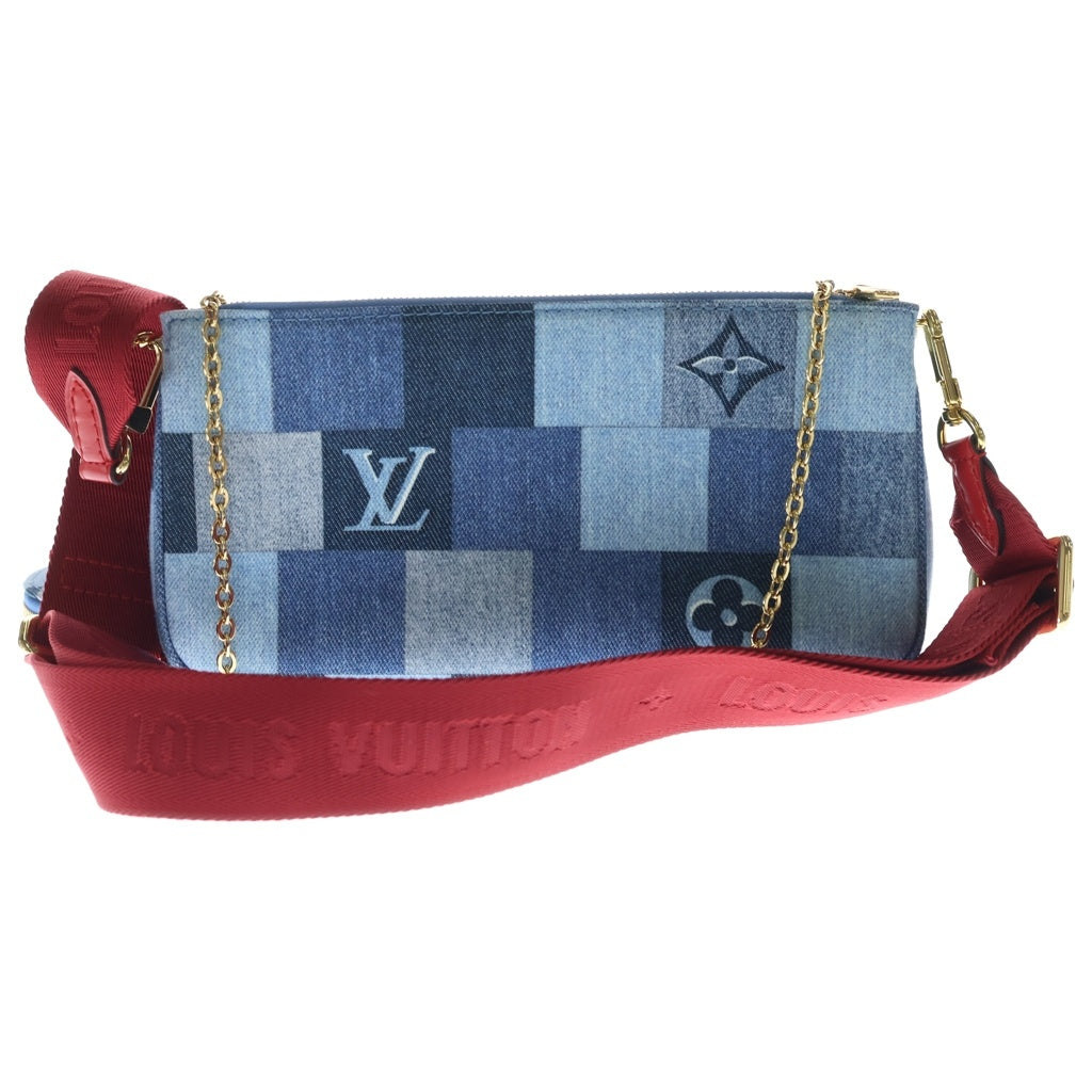 LOUIS VUITTON(ルイヴィトン) モノグラムデニム ポシェットアクセソワール ショルダーバッグ チェーンバッグ インディゴブルー×レッド PVC M44990 ゴールド金具 レディース