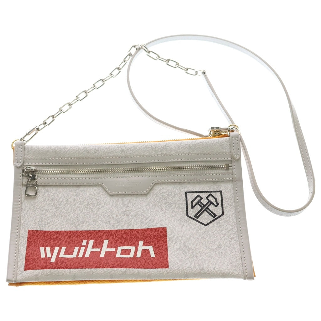 LOUIS VUITTON(ルイヴィトン) モノグラム フラットメッセンジャー ショルダーバッグ グレー レザー M44640 シルバー金具 レディース