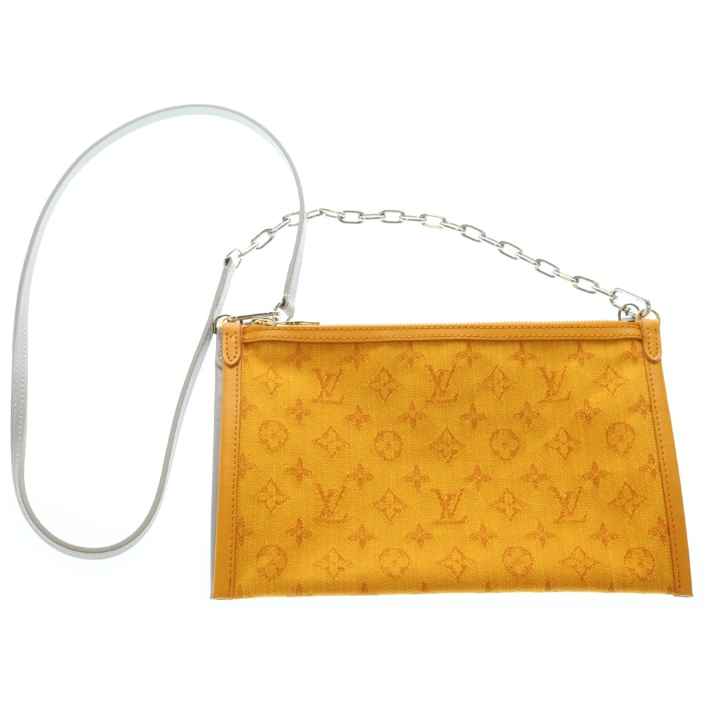 LOUIS VUITTON(ルイヴィトン) モノグラム フラットメッセンジャー ショルダーバッグ グレー レザー M44640 シルバー金具 レディース