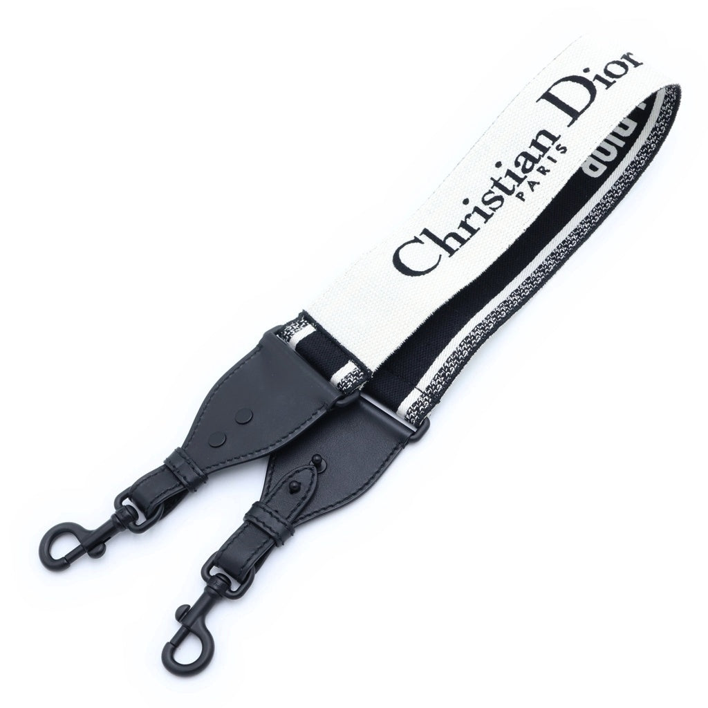 Christian Dior(クリスチャンディオール) エンブロイダリー ショルダーストラップ キャンバス レザー ロゴ ブラック/ホワイト S8540CBTE レディース