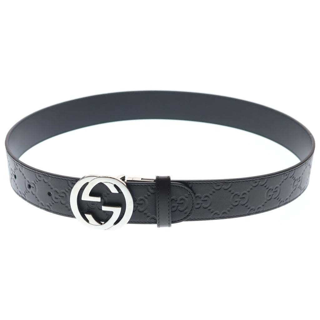 GUCCI(グッチ) インターロッキングG レザーベルト ブラウン レザー #80ー32 473030 シルバー金具