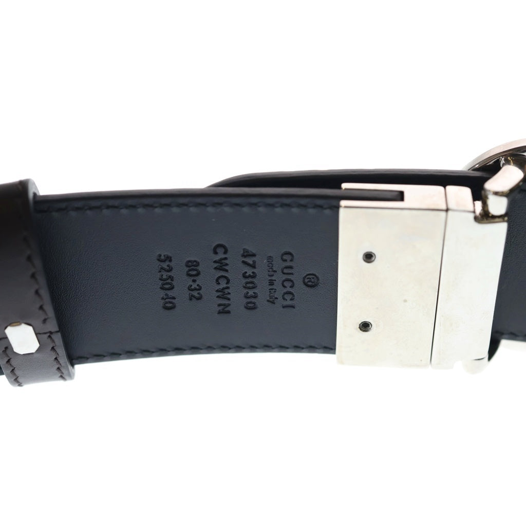 GUCCI(グッチ) インターロッキングG レザーベルト ブラウン レザー #80ー32 473030 シルバー金具