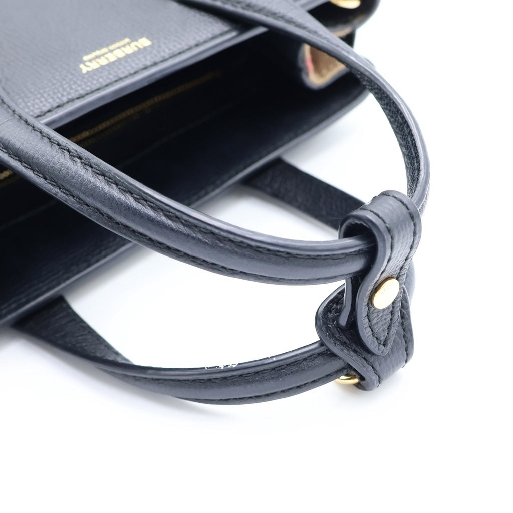 BURBERRY(バーバリー) スモールバナー 2WAY ハンド ショルダーバッグ レザー ブラック レディース
