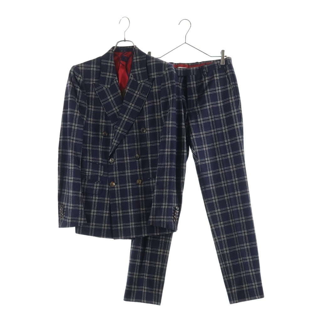 GUCCI(グッチ) セットアップスーツ チェック総柄 ウール ダブルブレスト テーラードジャケット スラックスパンツ ネイビー 553U12