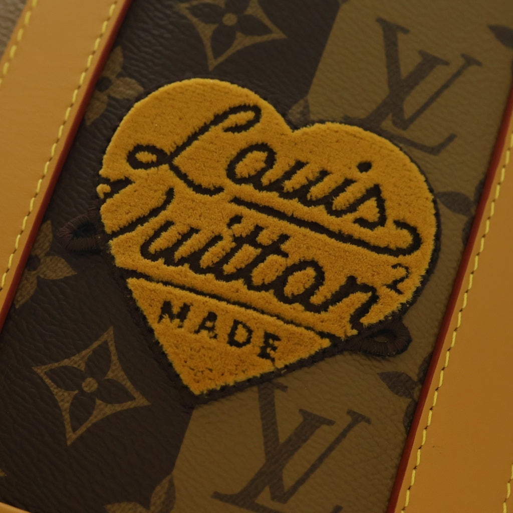 LOUIS VUITTON(ルイヴィトン) モノグラム ストライプ ランドネ メッセンジャー ショルダーバッグ ブラウン レザー×PVC M45968 ゴールド金具 レディース