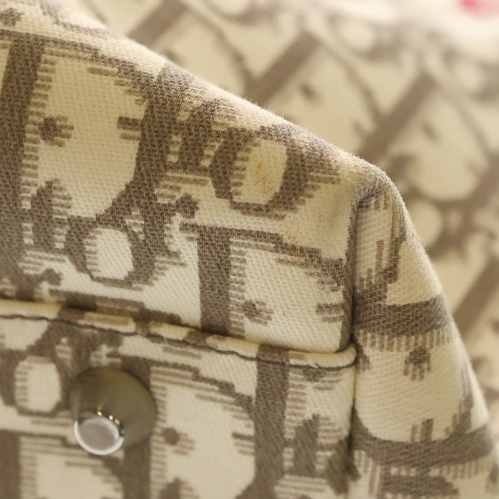 Christian Dior(クリスチャンディオール) トロッター フラワー 刺繍 トートバッグ ハンドバッグ アイボリー レザー シルバー金具 レディース