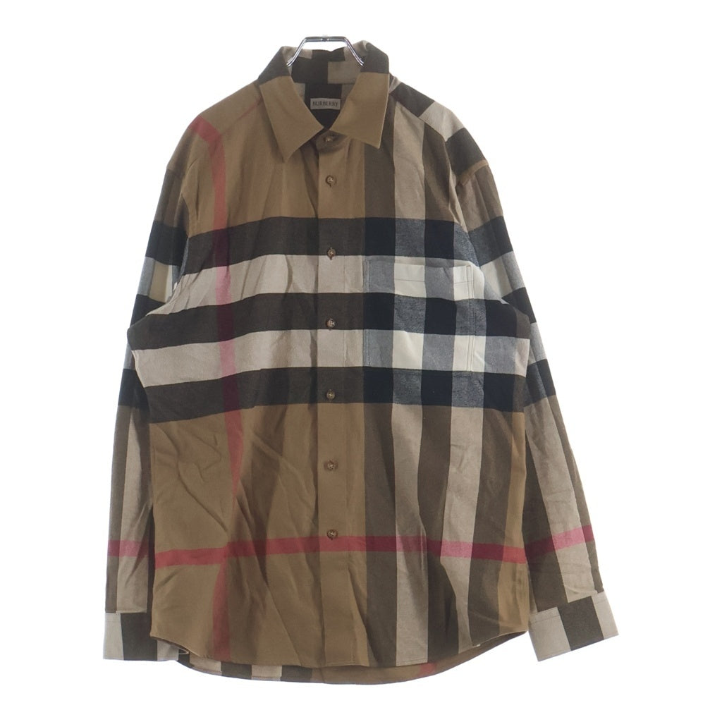 BURBERRY(バーバリー) Claverdon ビッグチェック総柄 コットン 長袖シャツ ブラウン 8112107