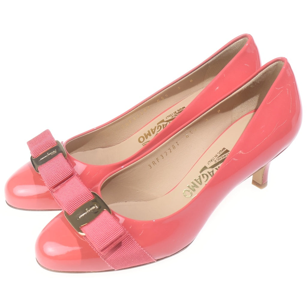 Salvatore Ferragamo(サルヴァトーレ フェラガモ) ヴァラリボン パテントレザー ヒール パンプス シューズ ピンク レディース 2RF32281