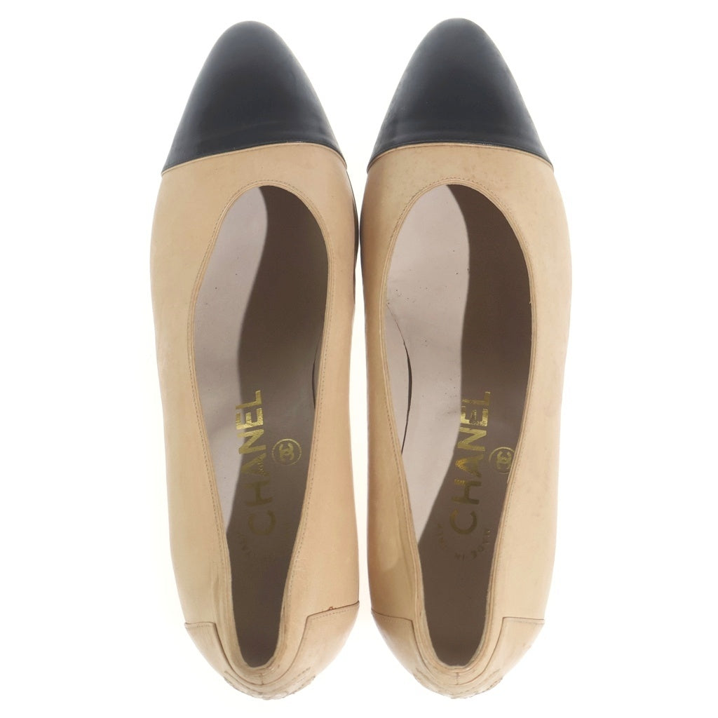 CHANEL(シャネル) ココマーク レザー バイカラー ヒール パンプス シューズ #36 1/2 ベージュ/ブラック レディース