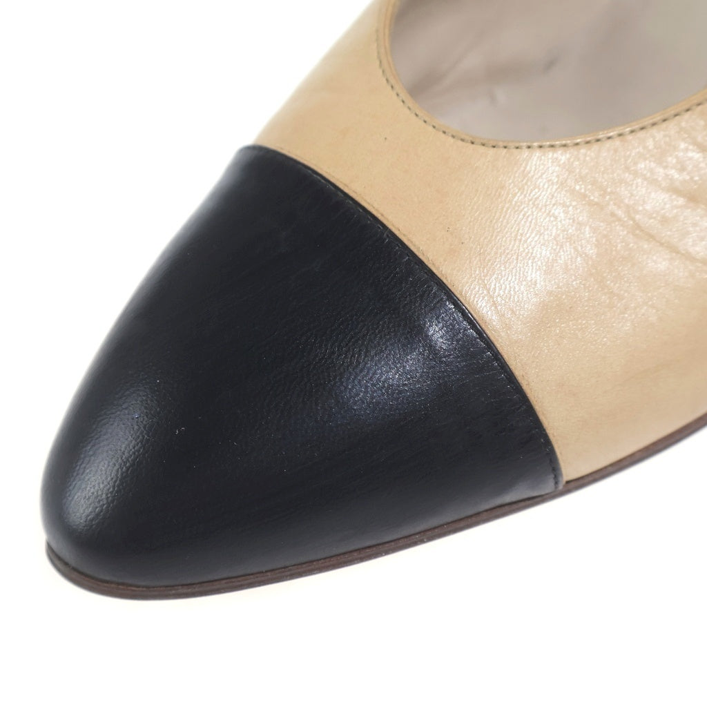 CHANEL(シャネル) ココマーク レザー バイカラー ヒール パンプス シューズ #36 1/2 ベージュ/ブラック レディース