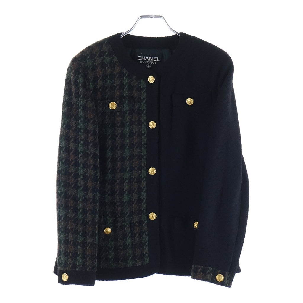 CHANEL(シャネル) ココボタン ウール ツイード セットアップ ヴィンテージ ノーカラージャケット #38 ブラック/グリーン/ブラウン 20832 レディース
