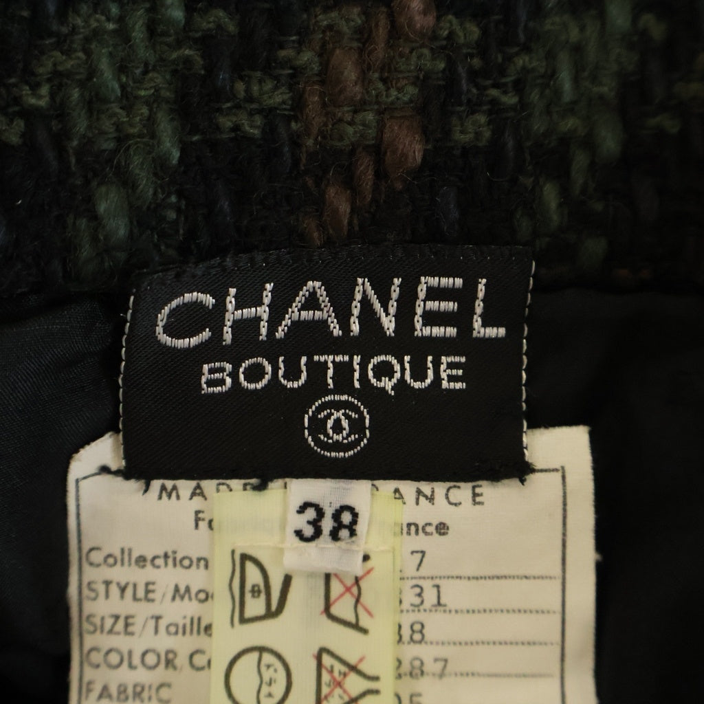 CHANEL(シャネル) ココボタン ウール ツイード セットアップ ヴィンテージ タイト スカート #38 ブラック/グリーン/ブラウン 20831 レディース