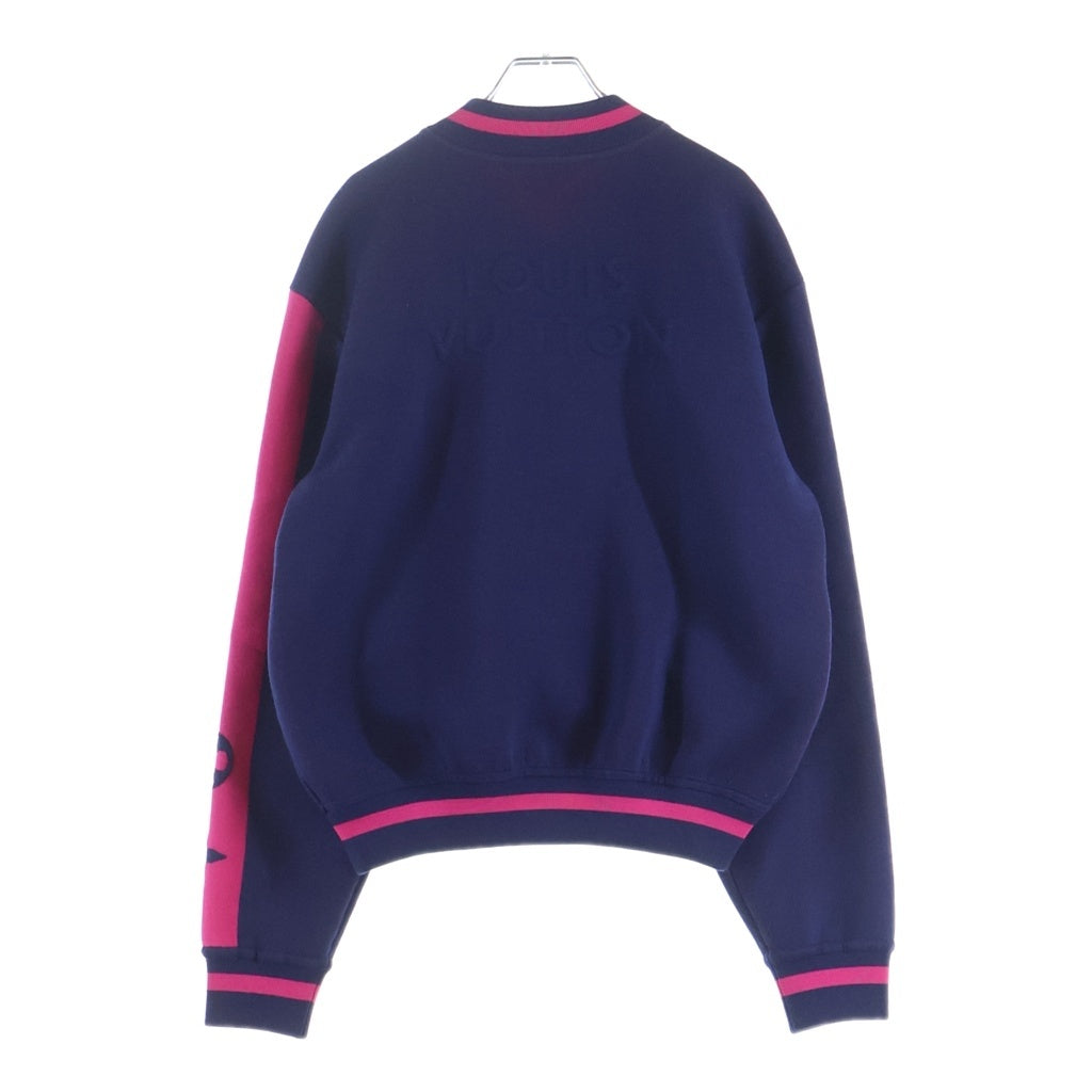 LOUIS VUITTON(ルイヴィトン) モノグラム ロゴ ブロックニット ボンバージャケット スタジャン ブルゾン ネイビー/ピンク RW222W PI5 FNKC04 レディース