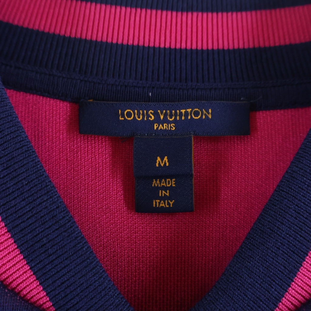 LOUIS VUITTON(ルイヴィトン) モノグラム ロゴ ブロックニット ボンバージャケット スタジャン ブルゾン ネイビー/ピンク RW222W PI5 FNKC04 レディース