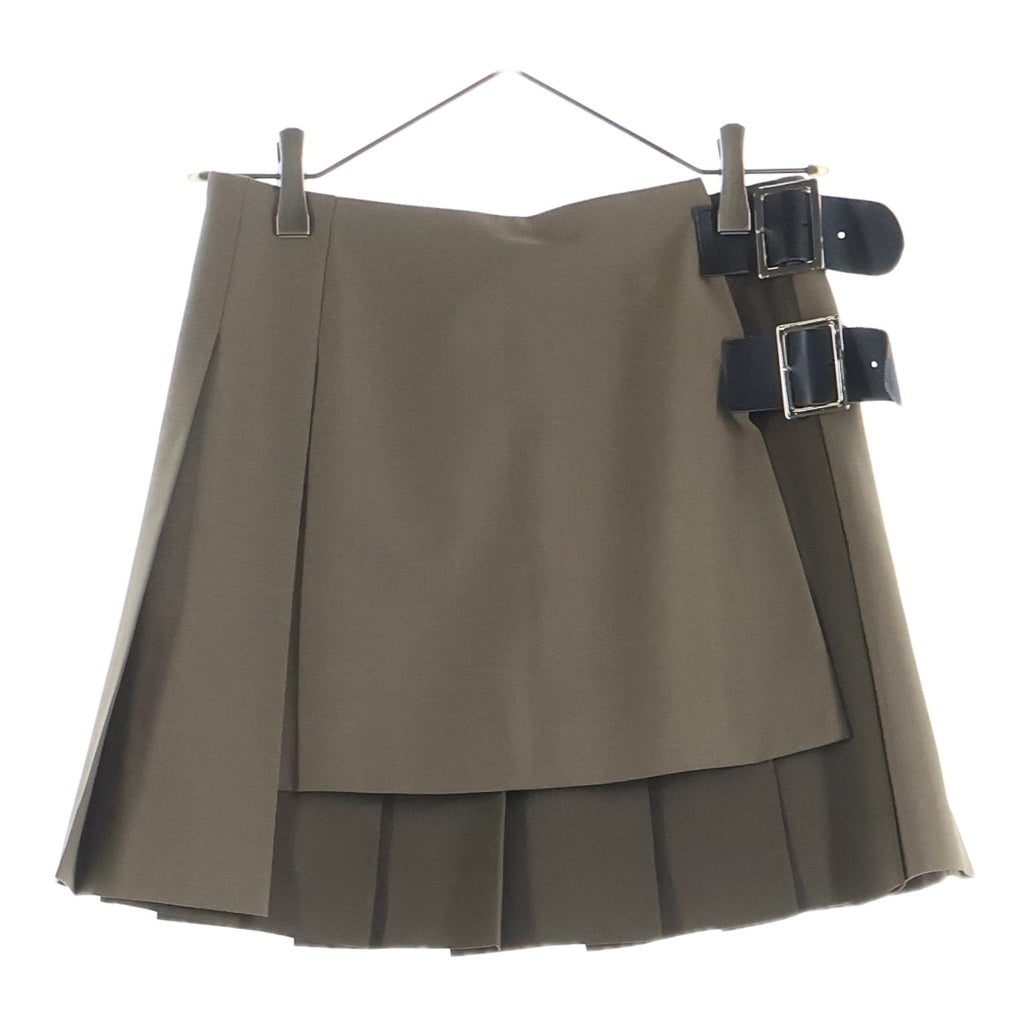 LE CIEL BLEU(ルシェルブルー) ベルテッド プリーツレイヤードスカート ポリエステル ウール カーキ 25S67308 レディース