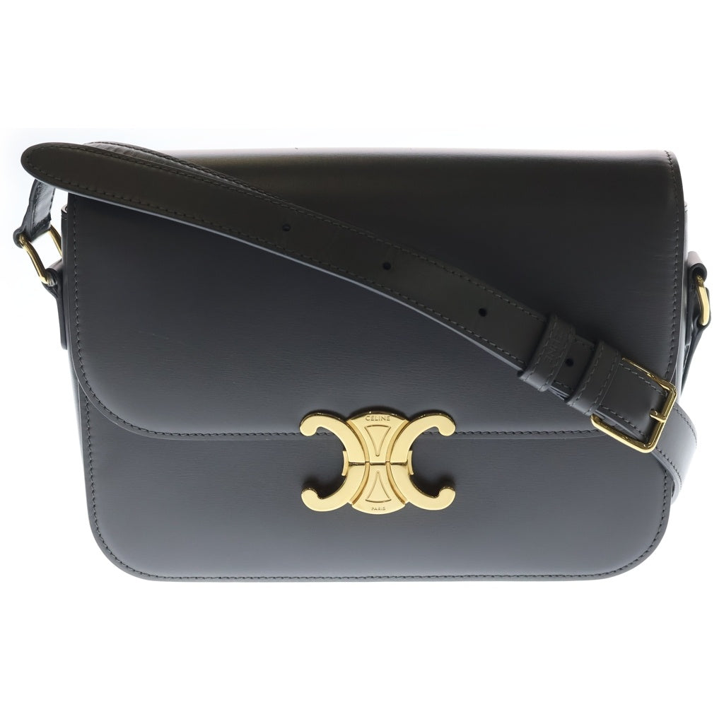 CELINE(セリーヌ) ティーントリオンフ ショルダーバッグ グレー カーフスキン ゴールド金具 レディース