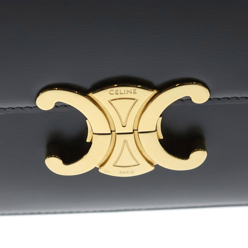 CELINE(セリーヌ) ティーントリオンフ ショルダーバッグ グレー カーフスキン ゴールド金具 レディース