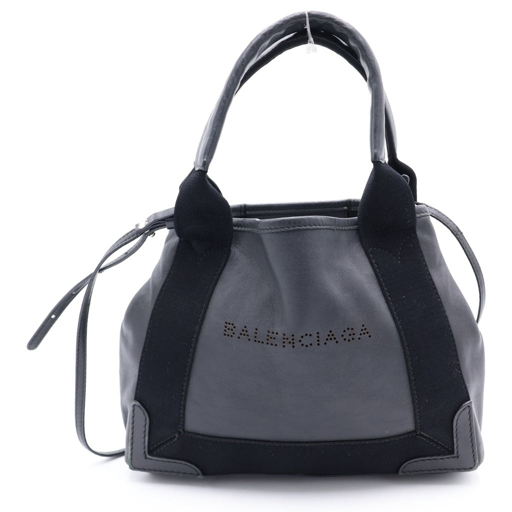 BALENCIAGA(バレンシアガ) ネイビーカバスXS レザー キャンバス 2WAY ハンドバッグ ショルダーハンドバッグ ブラック 390346 レディース