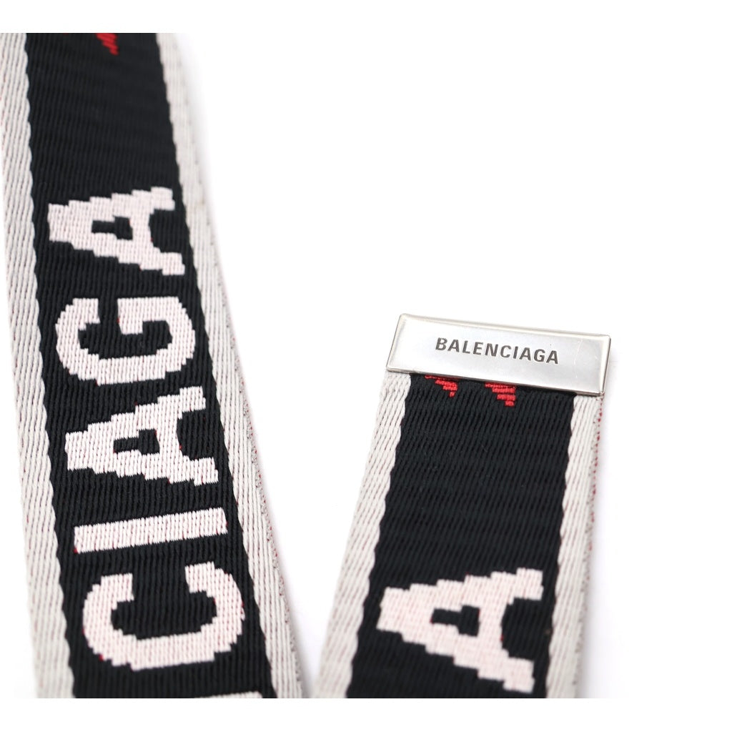 BALENCIAGA(バレンシアガ) Dリング ロゴ ベルト ポリエステル グレー/レッドウェビング