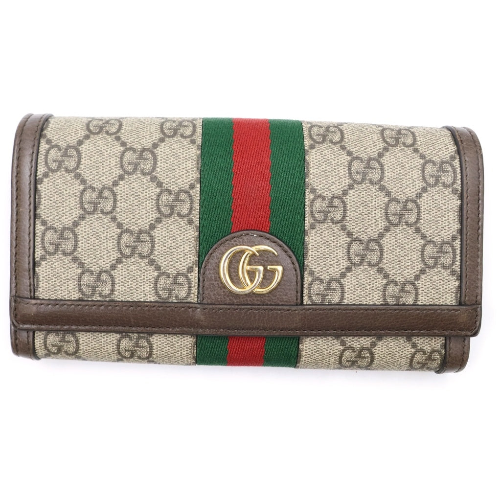 GUCCI(グッチ) オフィディア コンチネンタルウォレット ショルダーバッグ 長財布 PVC×レザー ベージュ×ブラウン 772309 レディース