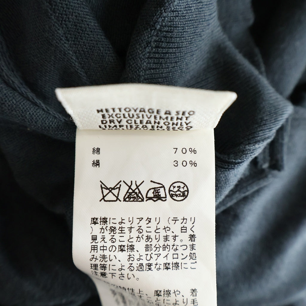 HERMES(エルメス) シルク混 コットン クルーネック 半袖ニット カーディガン グリーン レディース