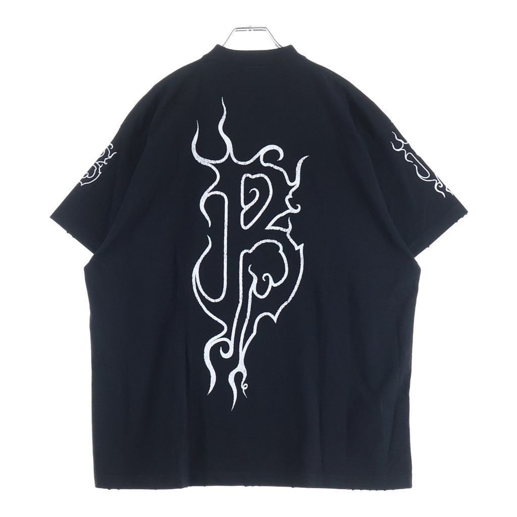 BALENCIAGA(バレンシアガ) DARKWAVE TEE ダークウェーブ ダメージ加工 メタルロゴプリント 半袖Tシャツ カットソー ブラック 739028 TPVN5