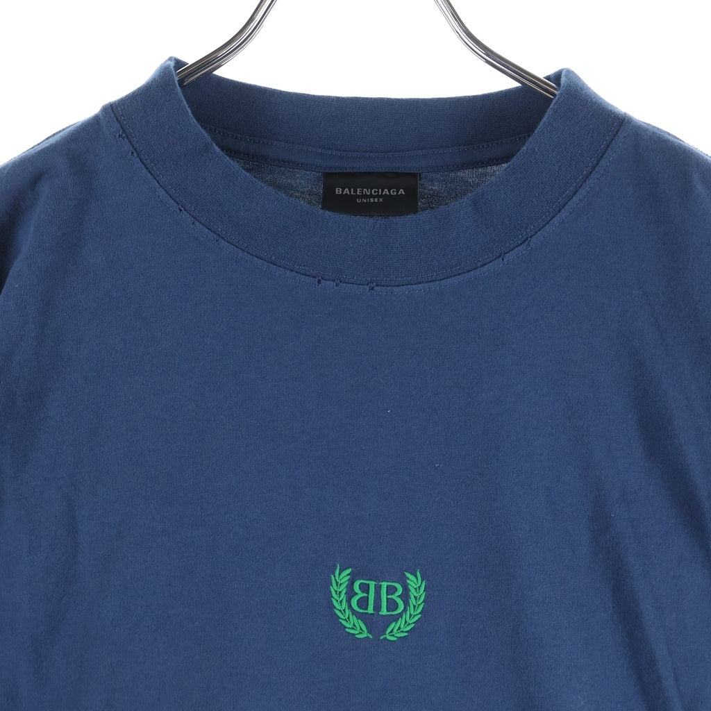 BALENCIAGA(バレンシアガ) BB Logo Tee ロゴ刺繍 クルーネック 半袖 Tシャツ カットソー ネイビー 764235 TSVC9