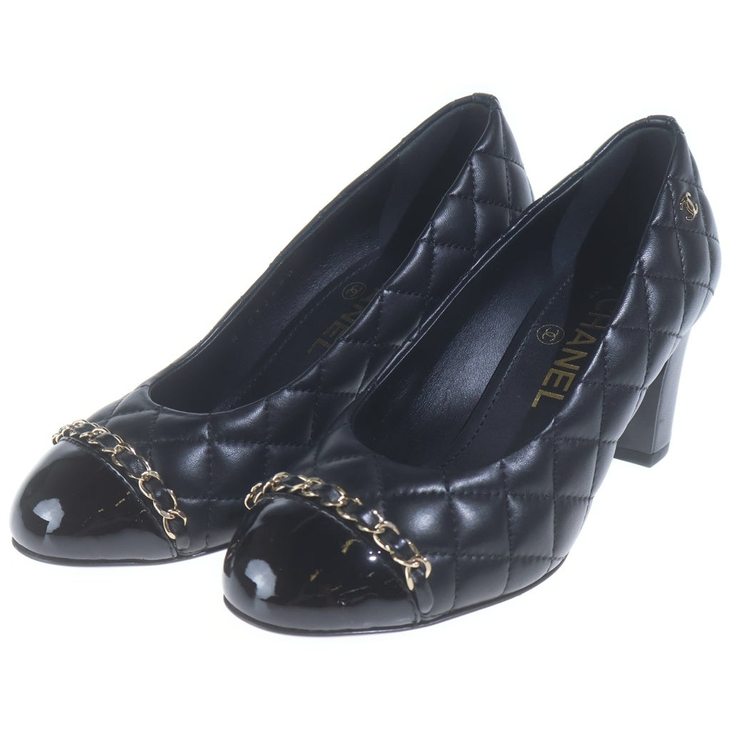 CHANEL(シャネル) CC QULITED PUMPS ココマーク マトラッセ パンプス ハイヒール ブラック ラムスキン×エナメル ゴールド金具 G32680 レディース