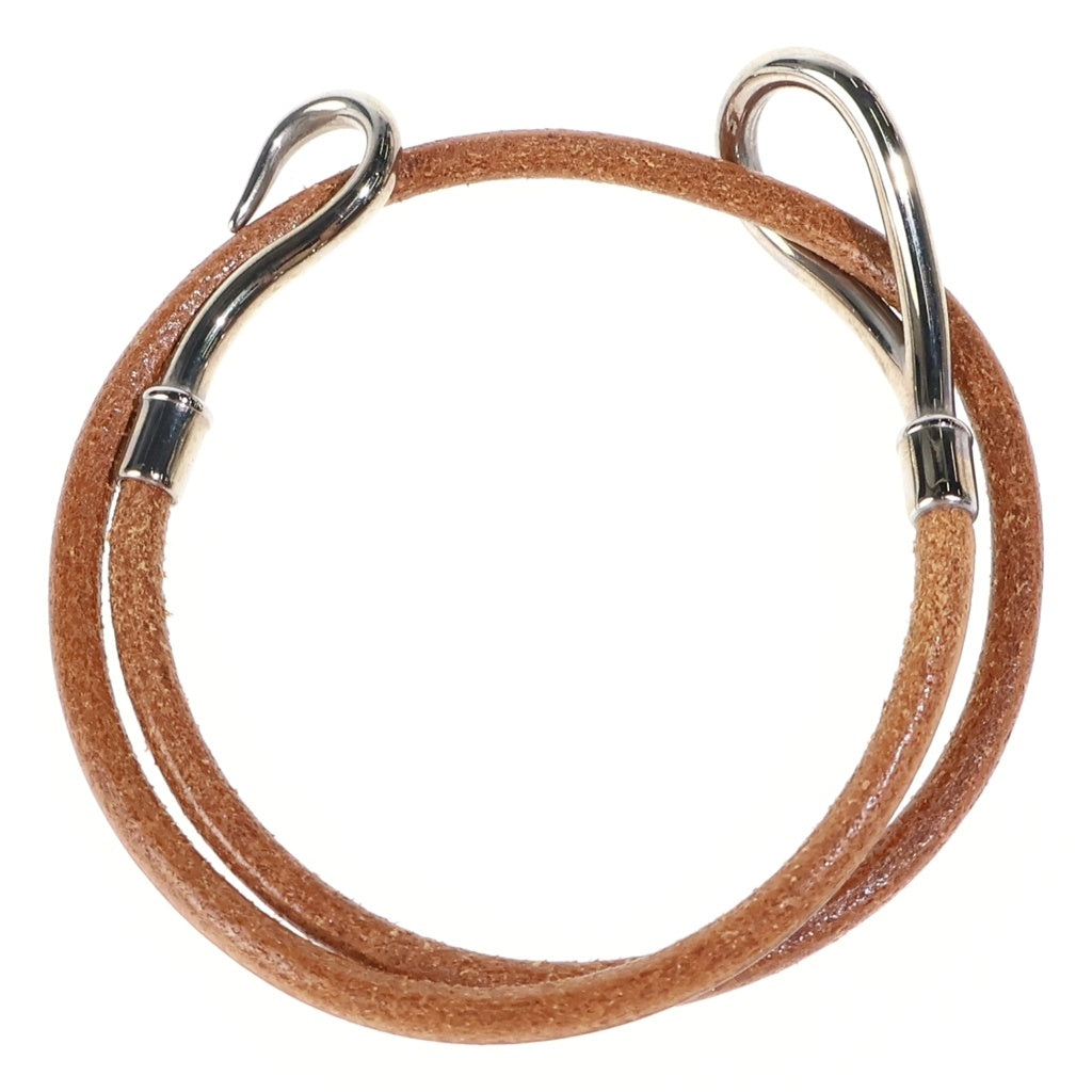 HERMES(エルメス) ジャンボフック レザー シルバー金具 2連ブレスレット バングル シルバー/ブラウン