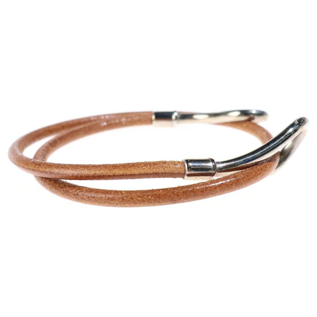 HERMES(エルメス) ジャンボフック レザー シルバー金具 2連ブレスレット バングル シルバー/ブラウン