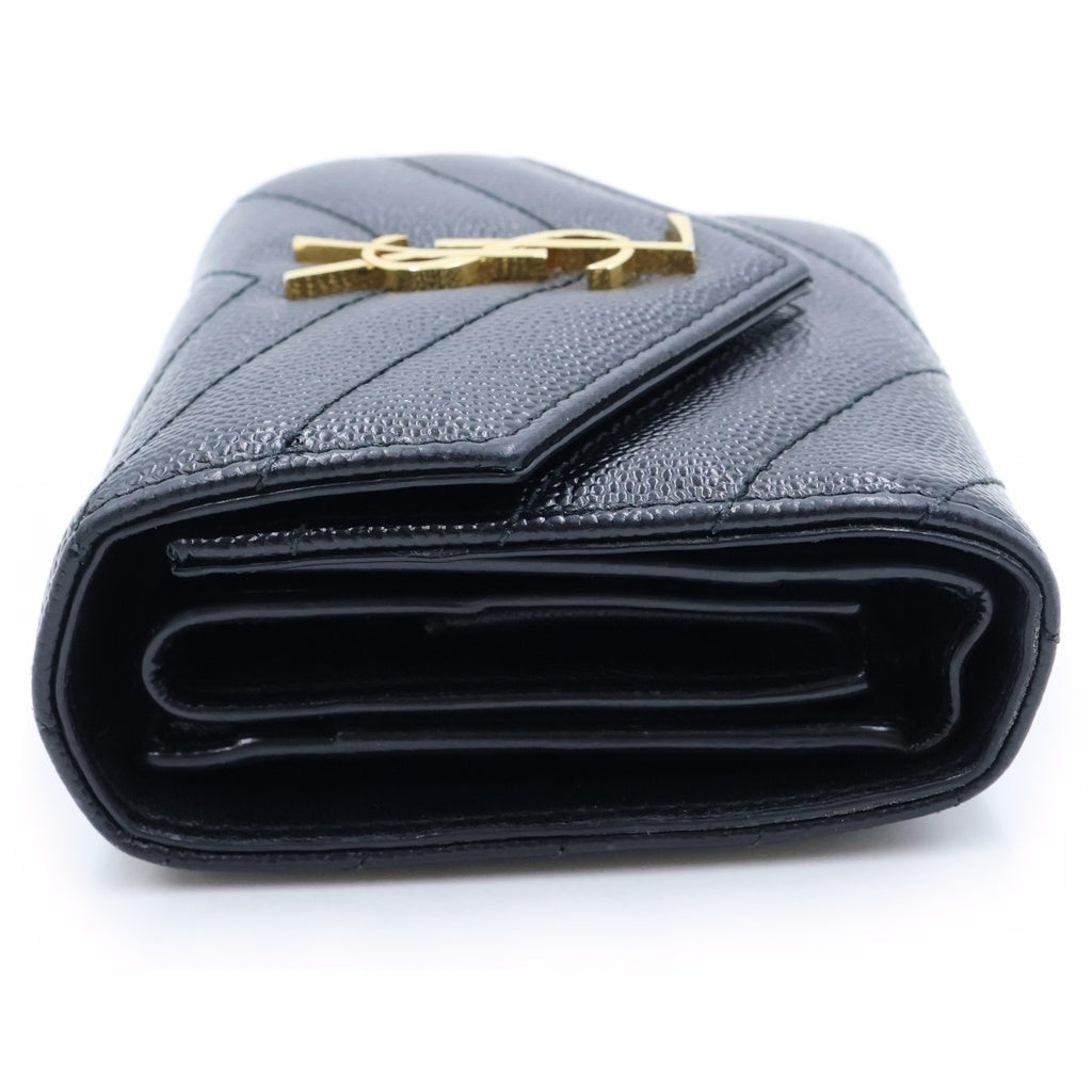 YVES SAINT LAURENT(イヴサンローラン) モノグラム マルチフォールドウォレット コンパクト 3つ折り財布 レザー ゴールド金具 ブラック 692061 レディース