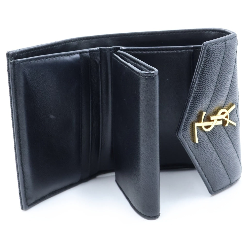 YVES SAINT LAURENT(イヴサンローラン) モノグラム マルチフォールドウォレット コンパクト 3つ折り財布 レザー ゴールド金具 ブラック 692061 レディース