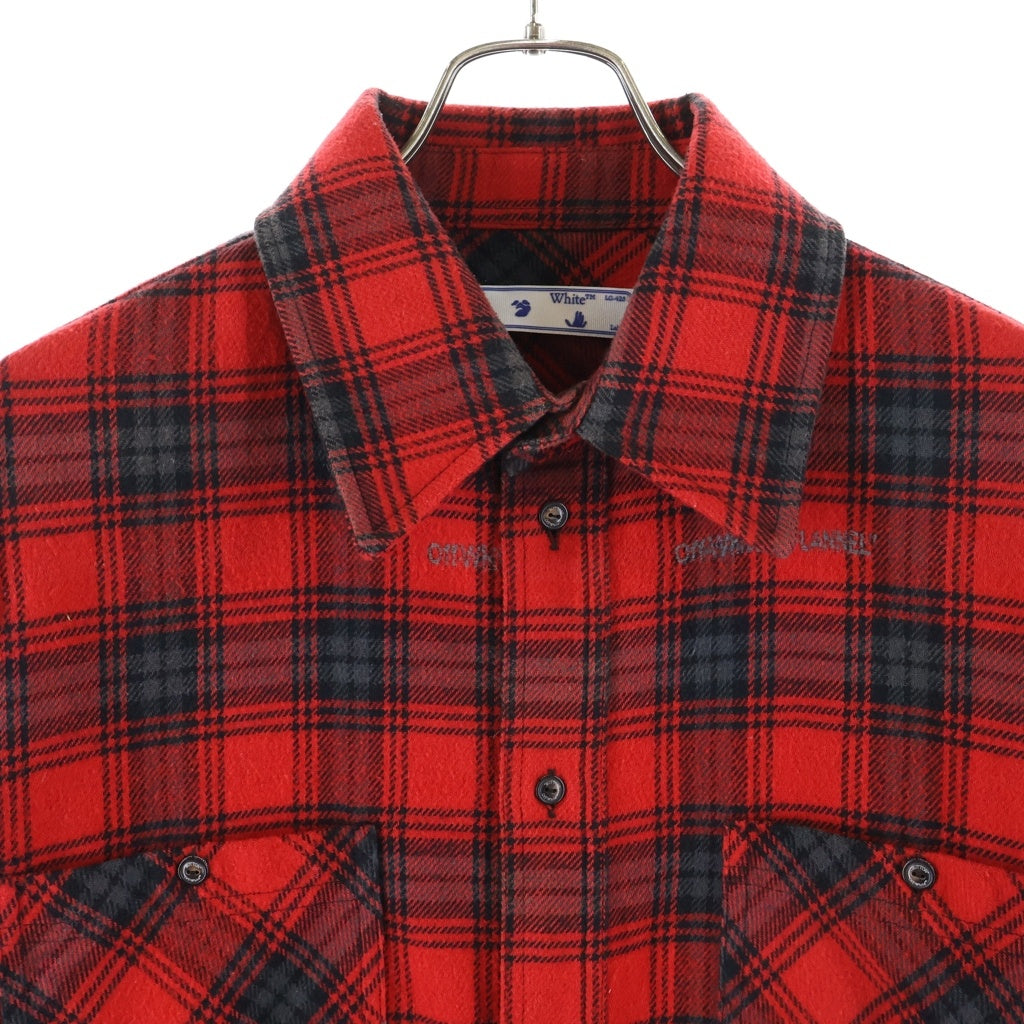 OFF-WHITE(オフホワイト) 20AW STENCIL FLANNEL CHECK SHIRT ステンシル アロー チェック フランネルシャツ レッド #L OMGA133E20FAB001