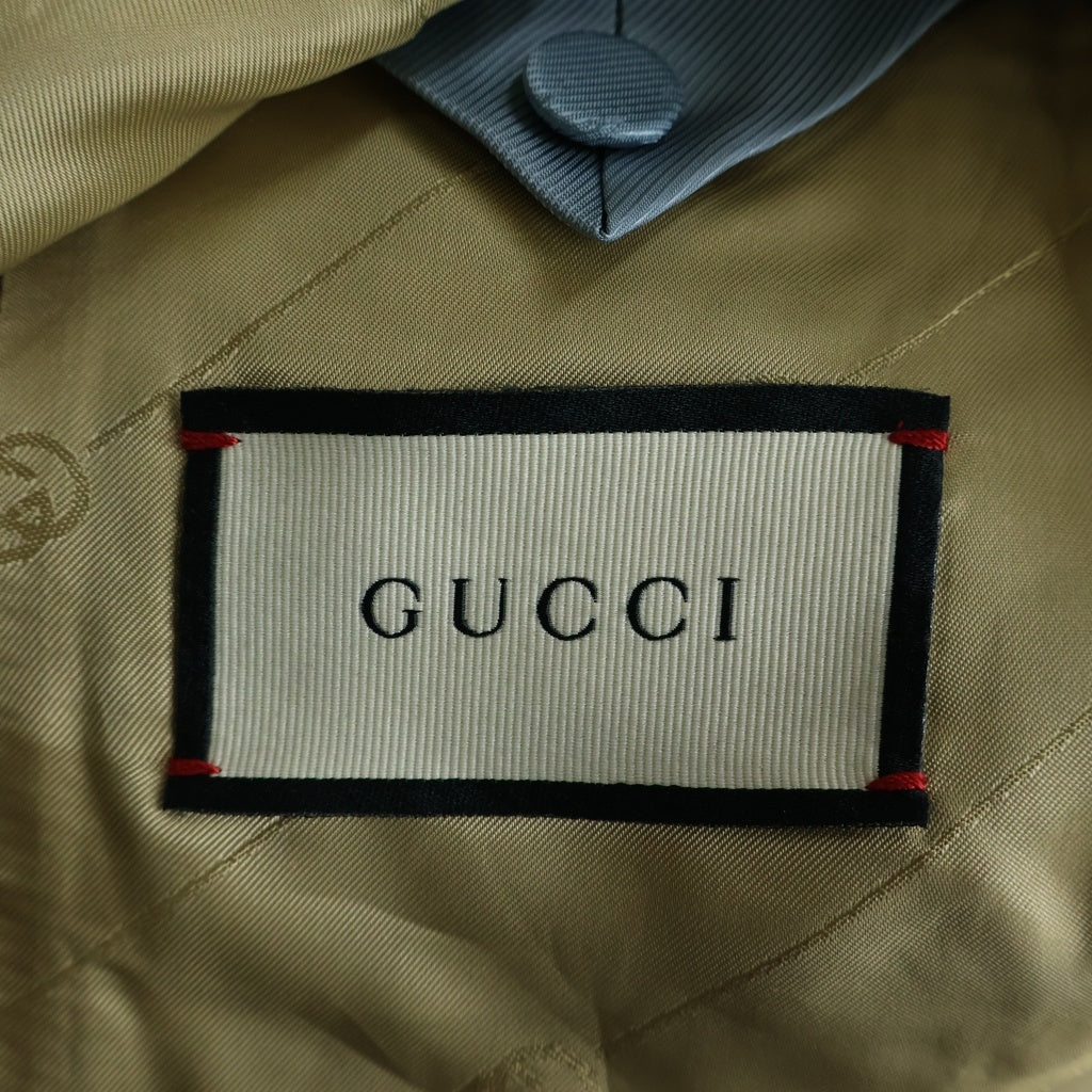 GUCCI(グッチ) 17AW GGロゴ シングルジャケット スラックスパンツ ベスト 3ピースセットアップスーツ グレー/カーキ 851U01 170/70A 7-44R