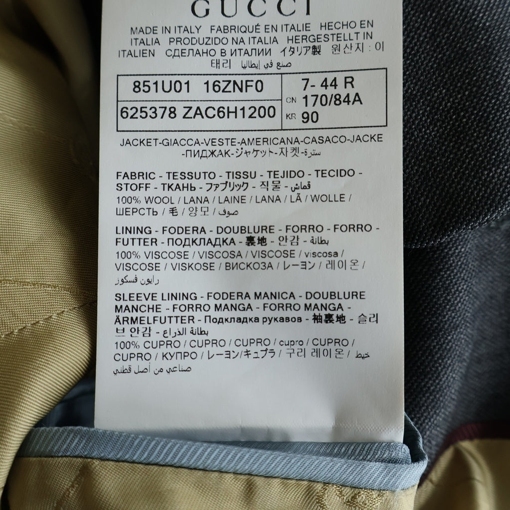 GUCCI(グッチ) 17AW GGロゴ シングルジャケット スラックスパンツ ベスト 3ピースセットアップスーツ グレー/カーキ 851U01 170/70A 7-44R