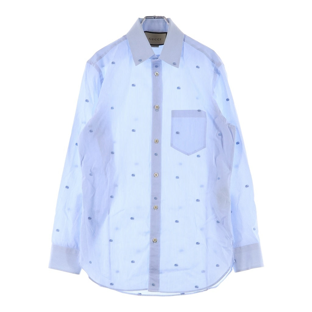 GUCCI(グッチ) GGマーモント ミケーレ期 コットン ストライプロングスリーブシャツ ライトブルー 673494